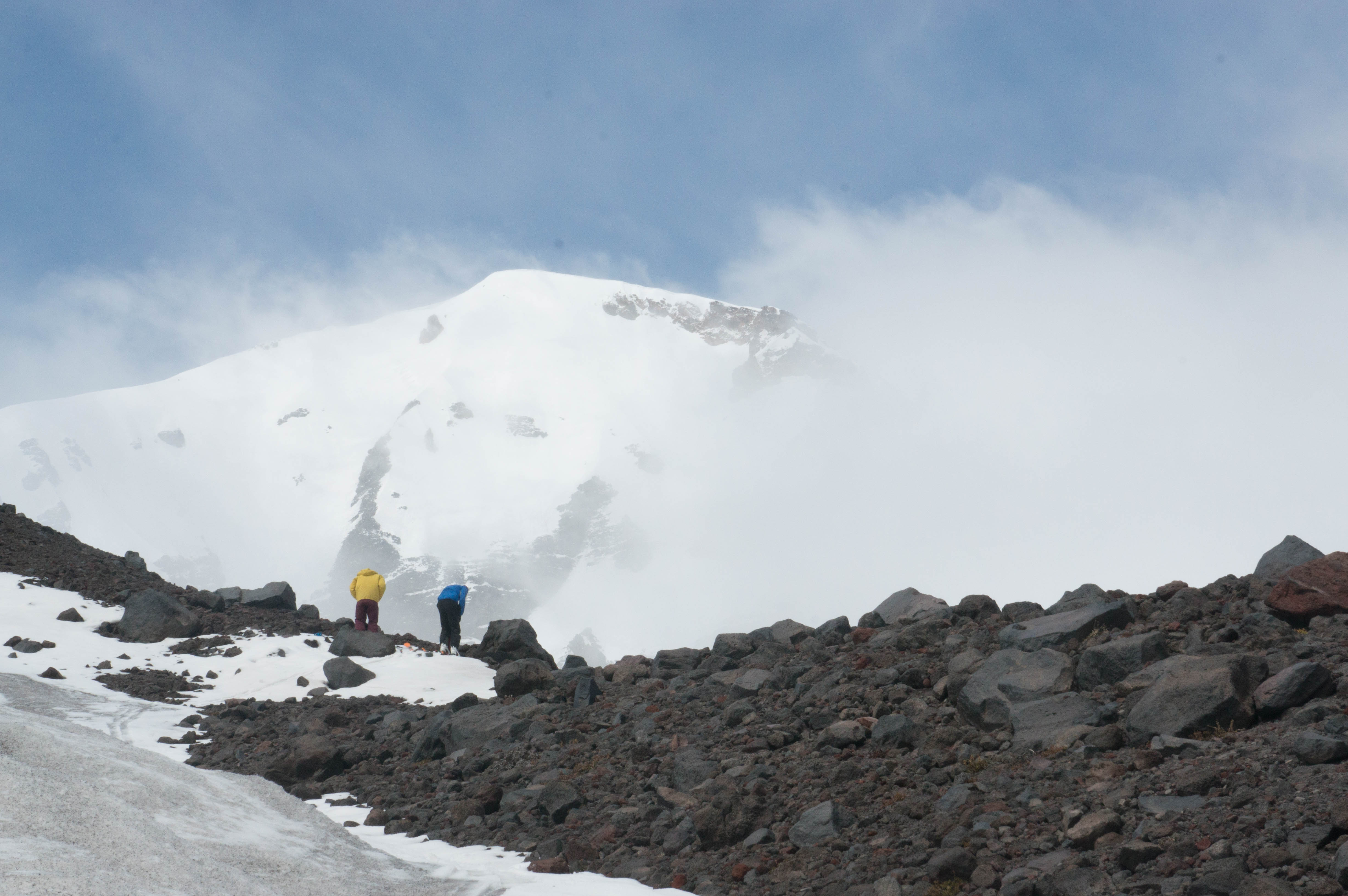 Middle Sister peaked out from inside the clouds.